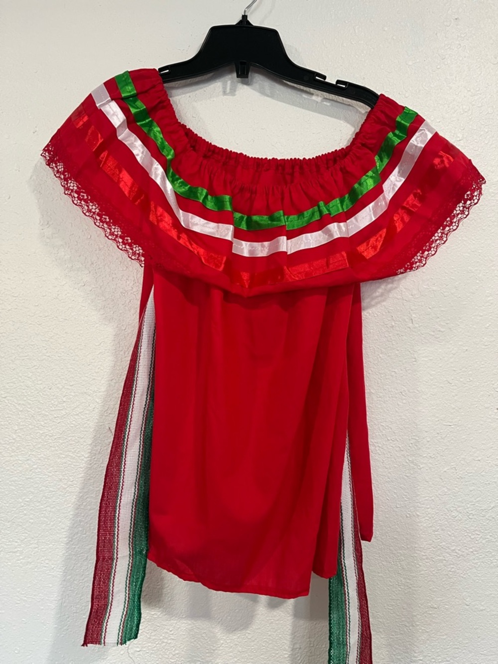 Artisan Made in Mexico Red Off-Shoulder Peasant Top with Waist Tie Size Medium